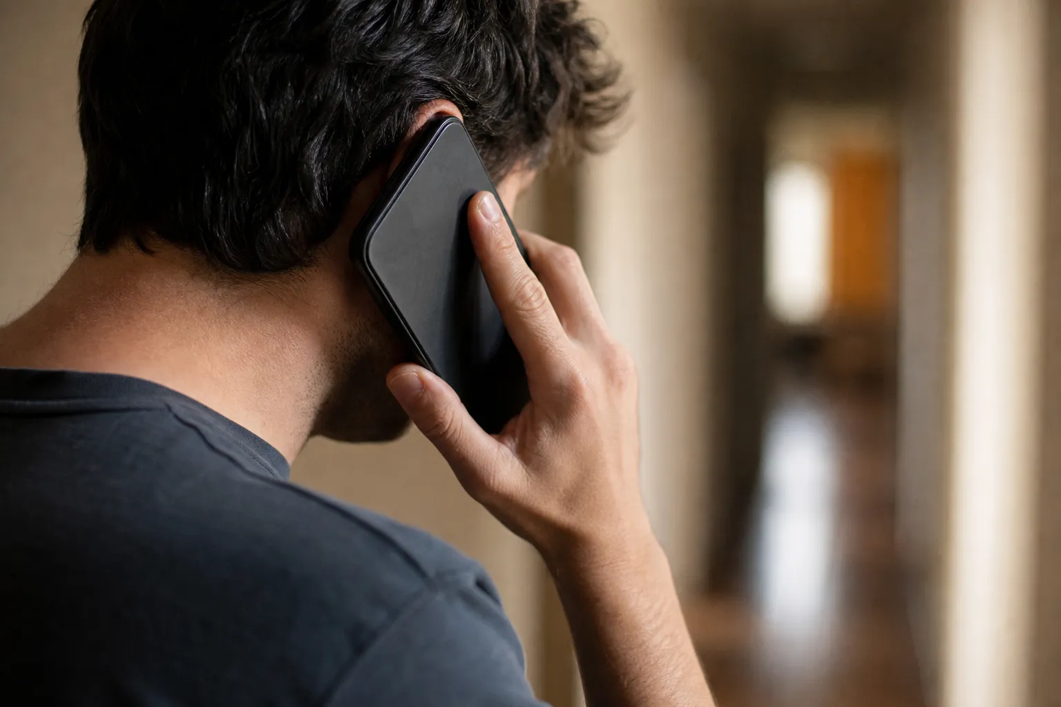 Close-up of a person holding a phone to their ear to place an emergency call