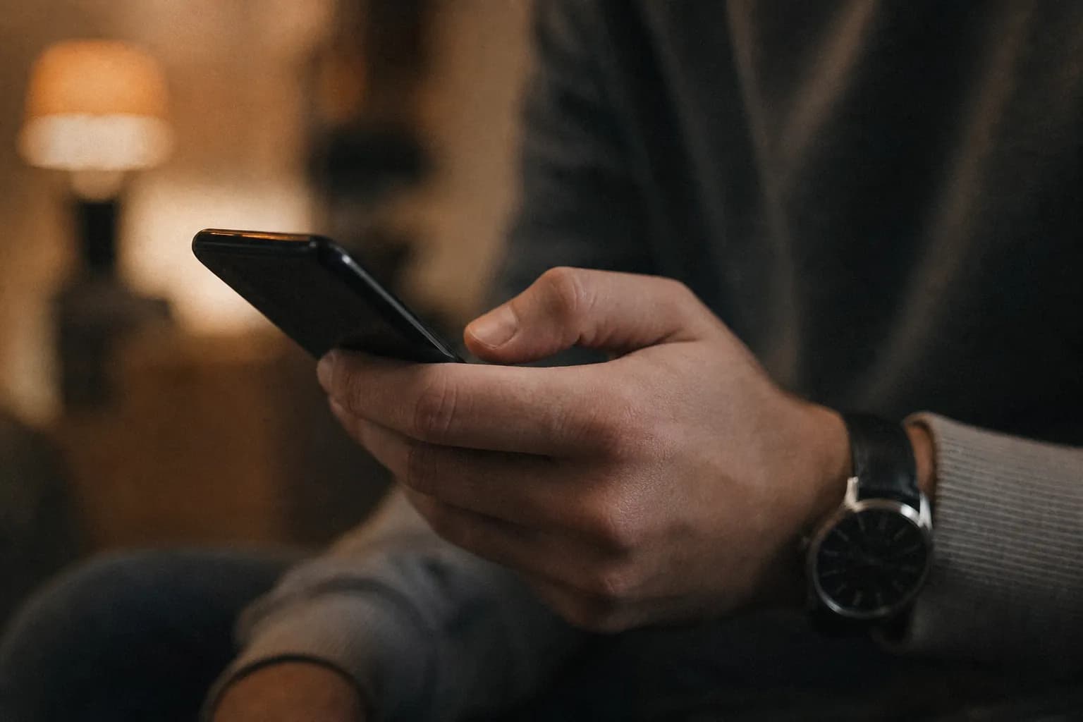 A hand holding a phone with a wristwatch visible, waiting for a page to load